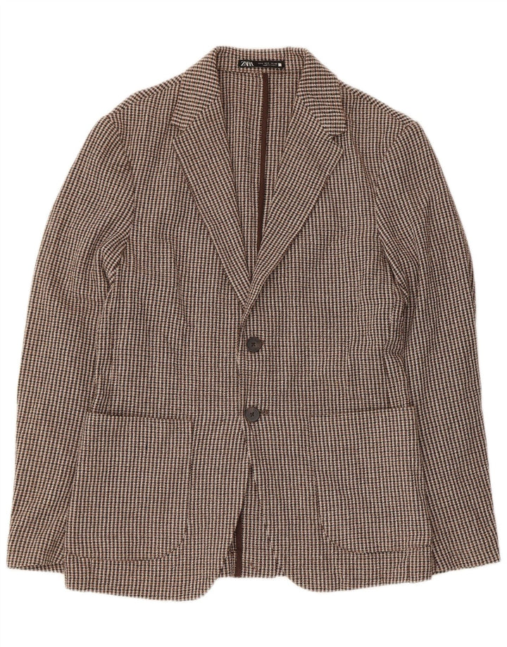 Giacca blazer da uomo a 2 bottoni Zara UK 36 piccolo pied de poule marrone