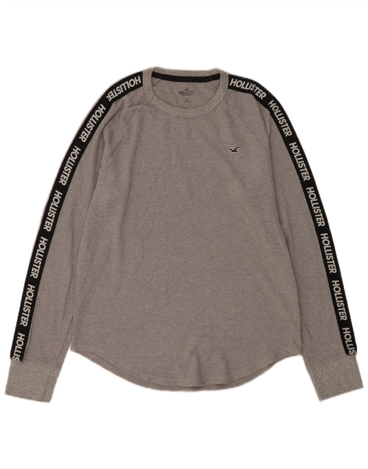 Top grafico da uomo Hollister a maniche lunghe in cotone grigio medio