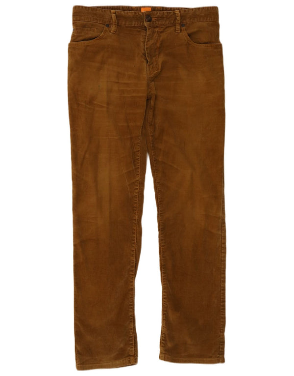 Pantaloni dritti da uomo in velluto a coste Hugo Boss W31 L30 cotone marrone
