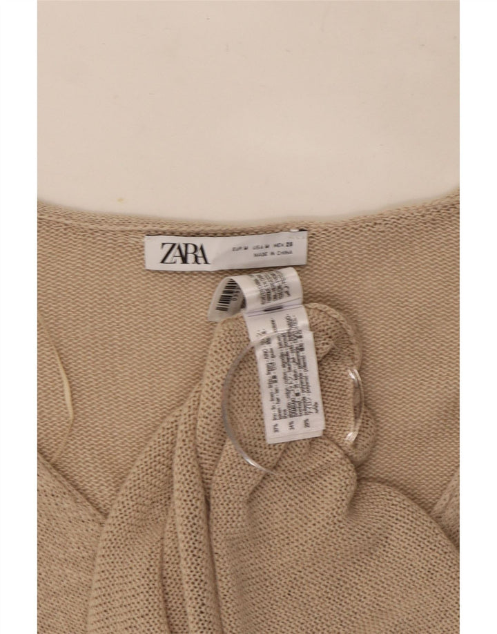 Maglione cardigan da donna Zara UK 14 Lino beige medio
