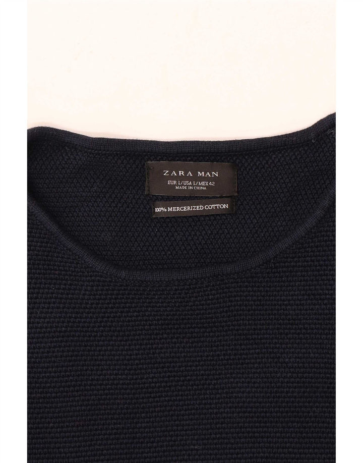 Maglione maglione girocollo da uomo Zara grande in cotone blu navy