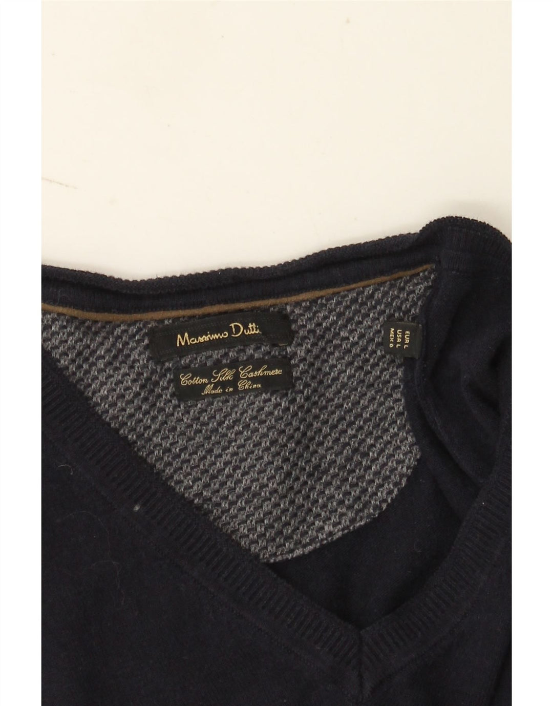 Massimo Dutti Maglione da uomo con scollo a V grande in cotone blu navy