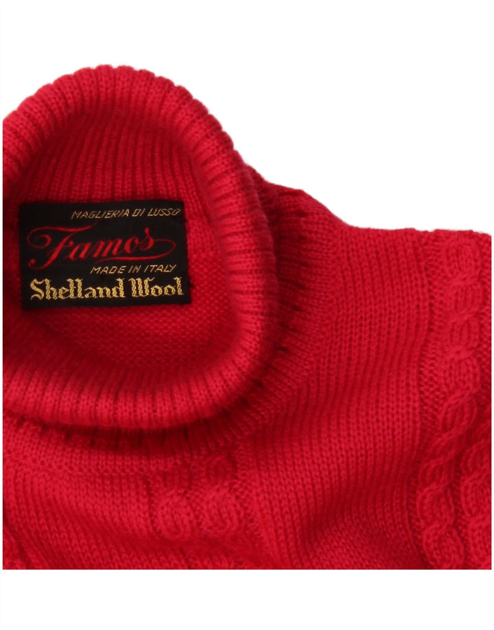 Maglione maglione collo alto corto da donna VINTAGE UK 10 piccolo lana rosa