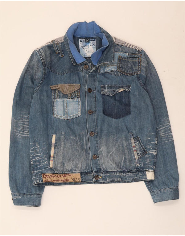 Desigual Giacca in denim grafico da uomo UK 42 XL Blu Patchwork Cotone