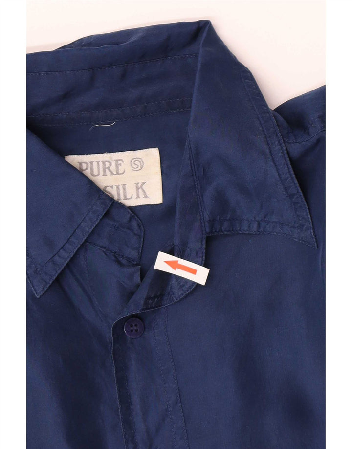 Camicia vintage da uomo a maniche corte in seta blu navy media