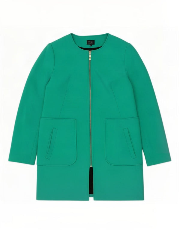 Marks & Spencer Womens Full Zip Overcoat UK 12 Medium Green Polyester