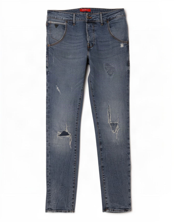 Jeans slim invecchiati da uomo Guess W32 L30 cotone blu