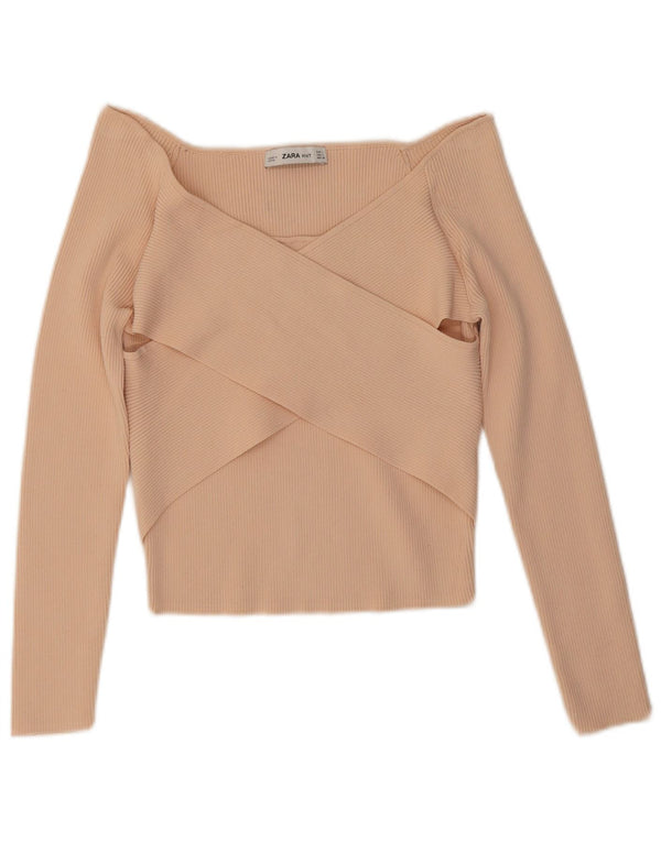 Top Zara da donna a maniche lunghe con spalle scoperte UK 14 Large rosa viscosa