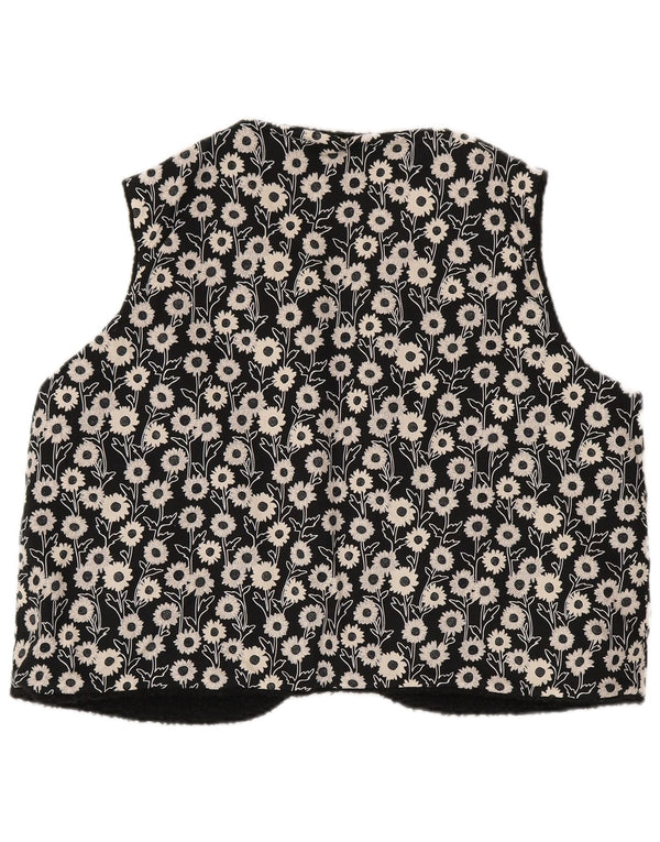 Gilet reversibile da donna vintage UK 16 grande floreale nero