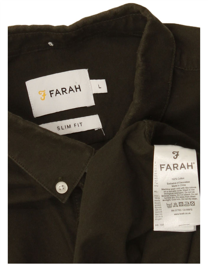 FARAH Camicia slim fit da uomo grande in cotone kaki