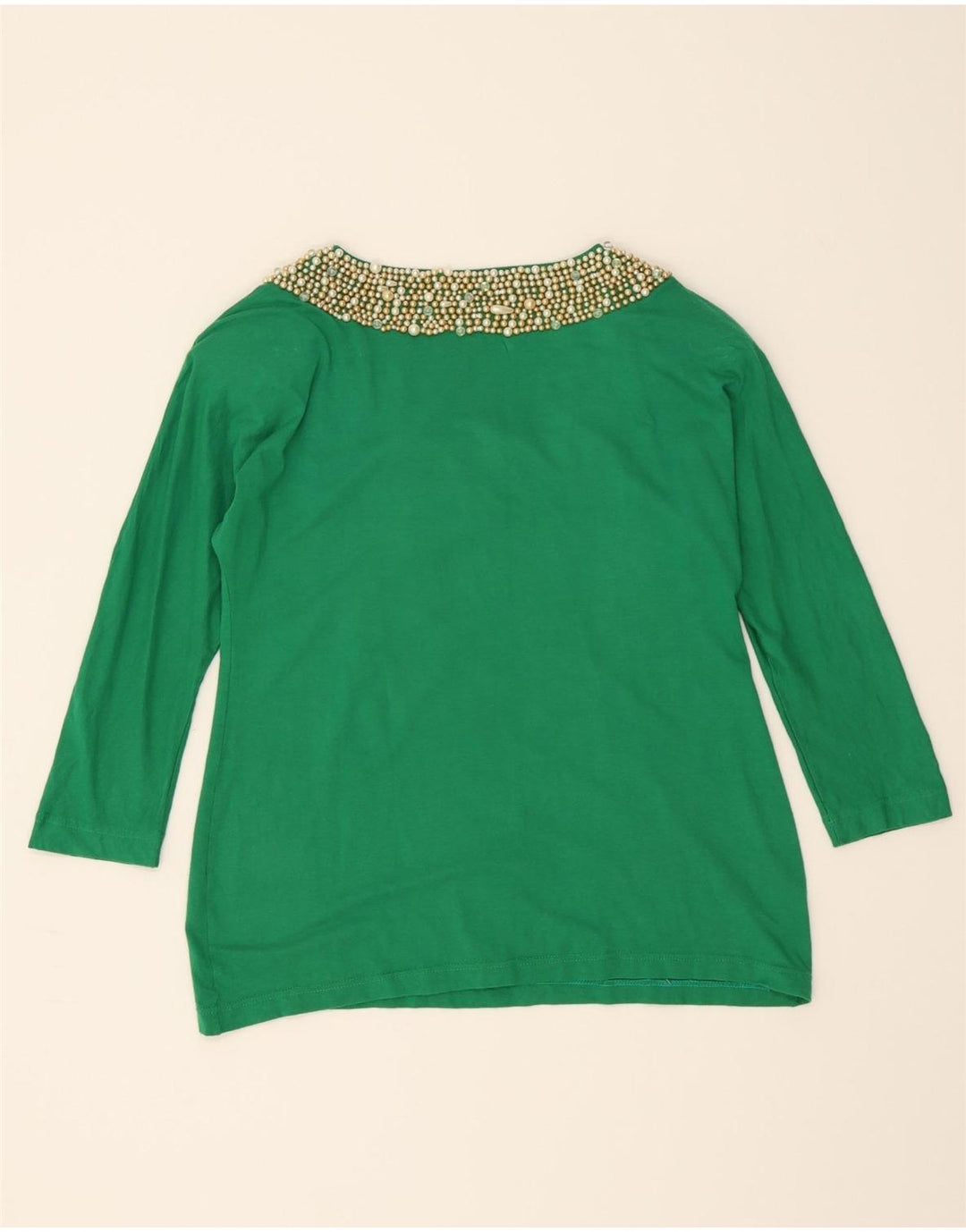 VINTAGE Womens Top 3/4 Sleeve UK 12 Medium Green Vintage Vintage and Second-Hand Vintage from Messina Hembry 
