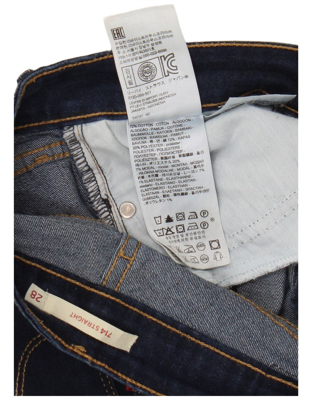 Jeans dritti Levi's 714 da donna W28 L30 cotone blu navy