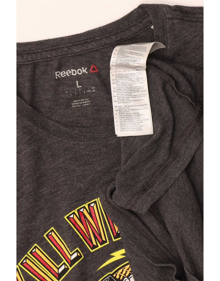 T-shirt grafica da uomo Reebok Top grande in poliestere grigio