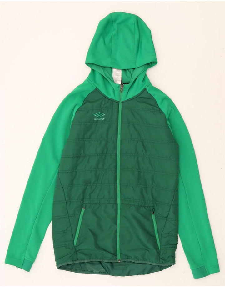 UMBRO Boys Zip Hoodie Sweater 15-16 Years Green Colourblock Polyester Vintage Umbro and Second-Hand Umbro from Messina Hembry 