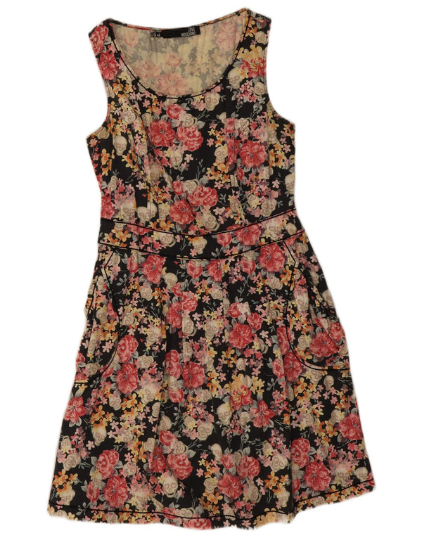 Moschino Abito da donna senza maniche a trapezio UK 14 Grande floreale multicolore