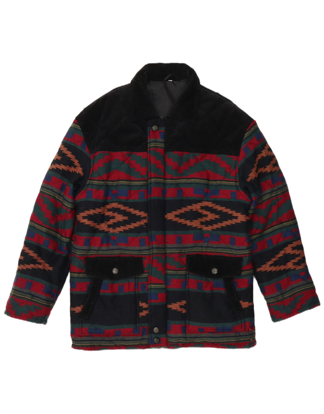 Giacca trapuntata da uomo VINTAGE UK 40 Grande motivo geometrico multicolore