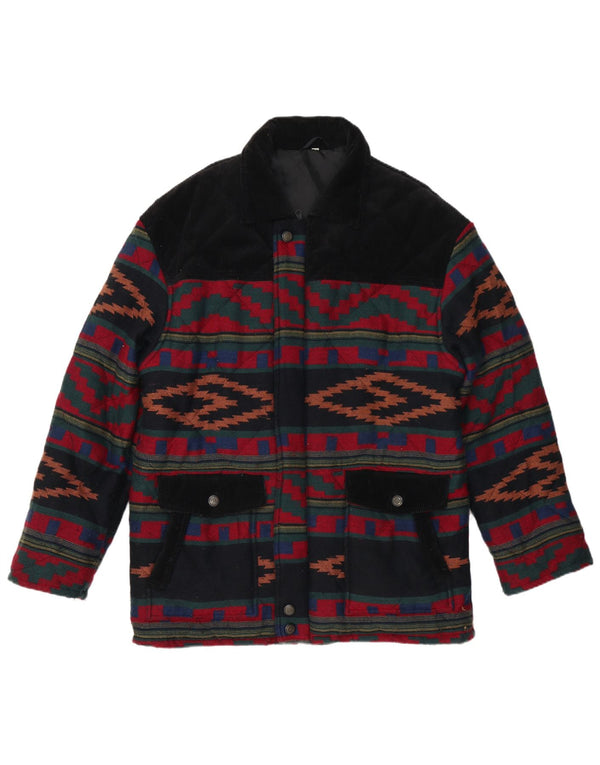 Giacca trapuntata da uomo VINTAGE UK 40 Grande motivo geometrico multicolore