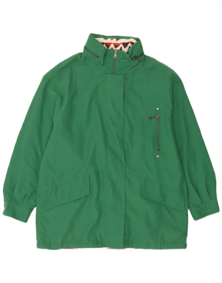 Giacca reversibile con cappuccio da donna vintage UK 16 grande verde geometrico