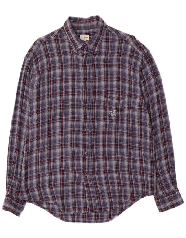 Calvin Klein Jeans Camicia da uomo in flanella a quadri blu grandi