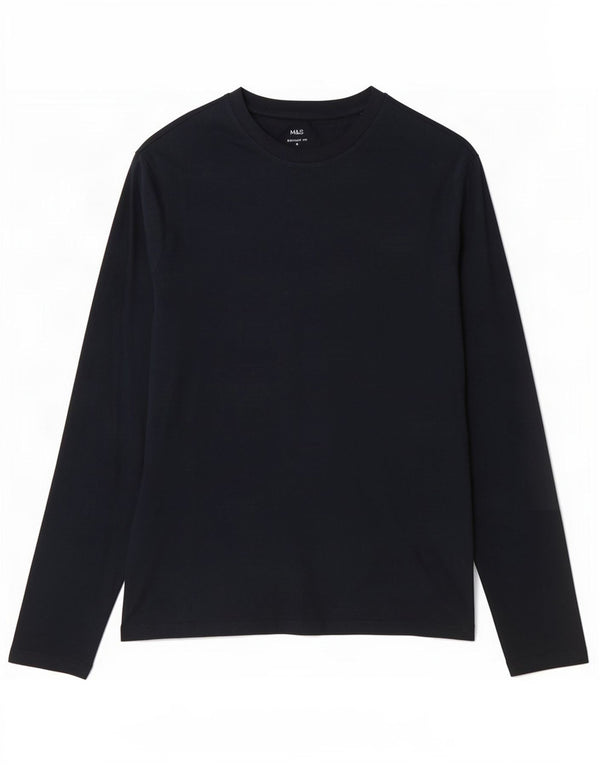 Marks & Spencer Maglia da uomo vestibilità regolare manica lunga piccola in cotone blu navy