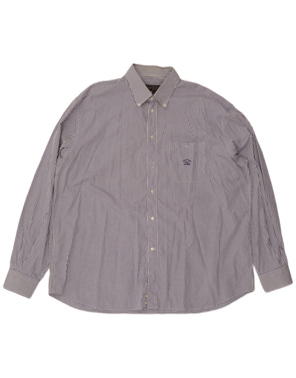 Camicia da yachting da uomo Paul & Shark taglia 47 18 1/2 2XL cotone a quadri blu navy