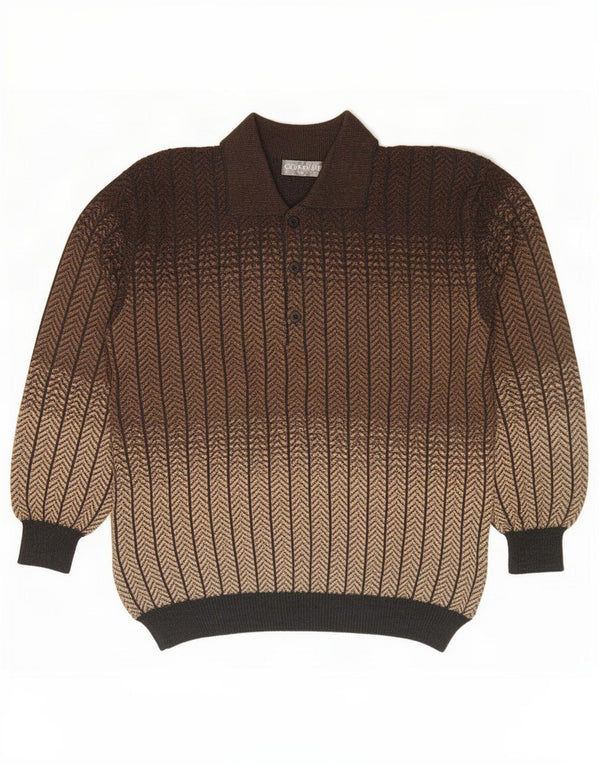 Gioferrari Mens Polo Neck Jumper Sweater IT 48 Medium Brown Striped