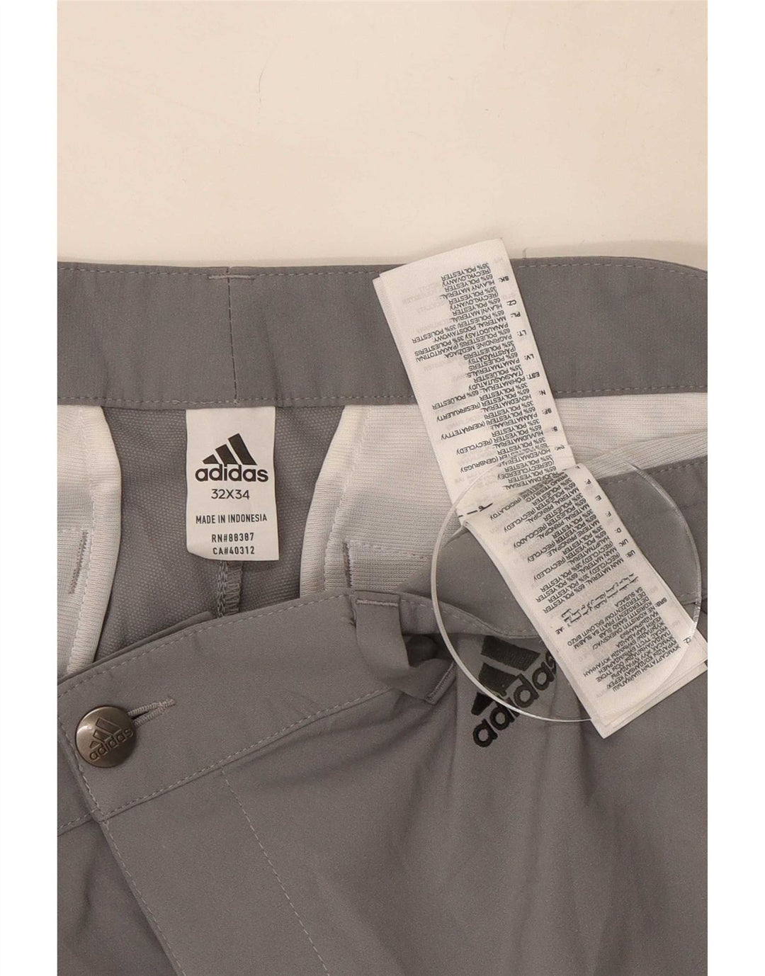 Pantaloni chino slim da uomo Adidas W32 L34 poliestere grigio