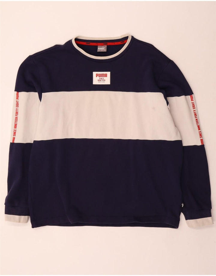 Puma Felpa grafica da uomo Maglione grande blu navy in cotone color block
