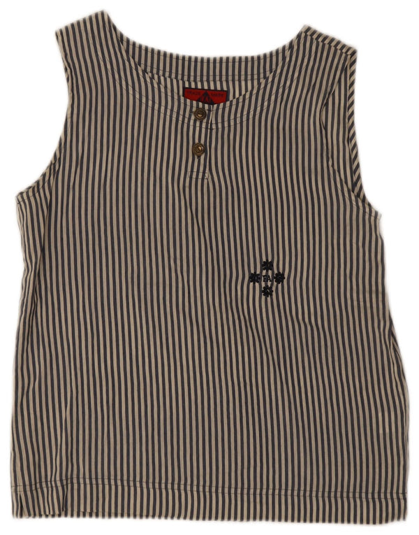 Top camicetta senza maniche vintage da donna UK 14 a righe blu medio