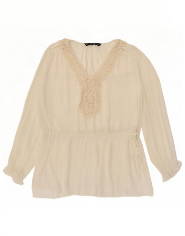 Camicetta a maniche lunghe da donna Zara UK 10 Small Poliestere bianco sporco
