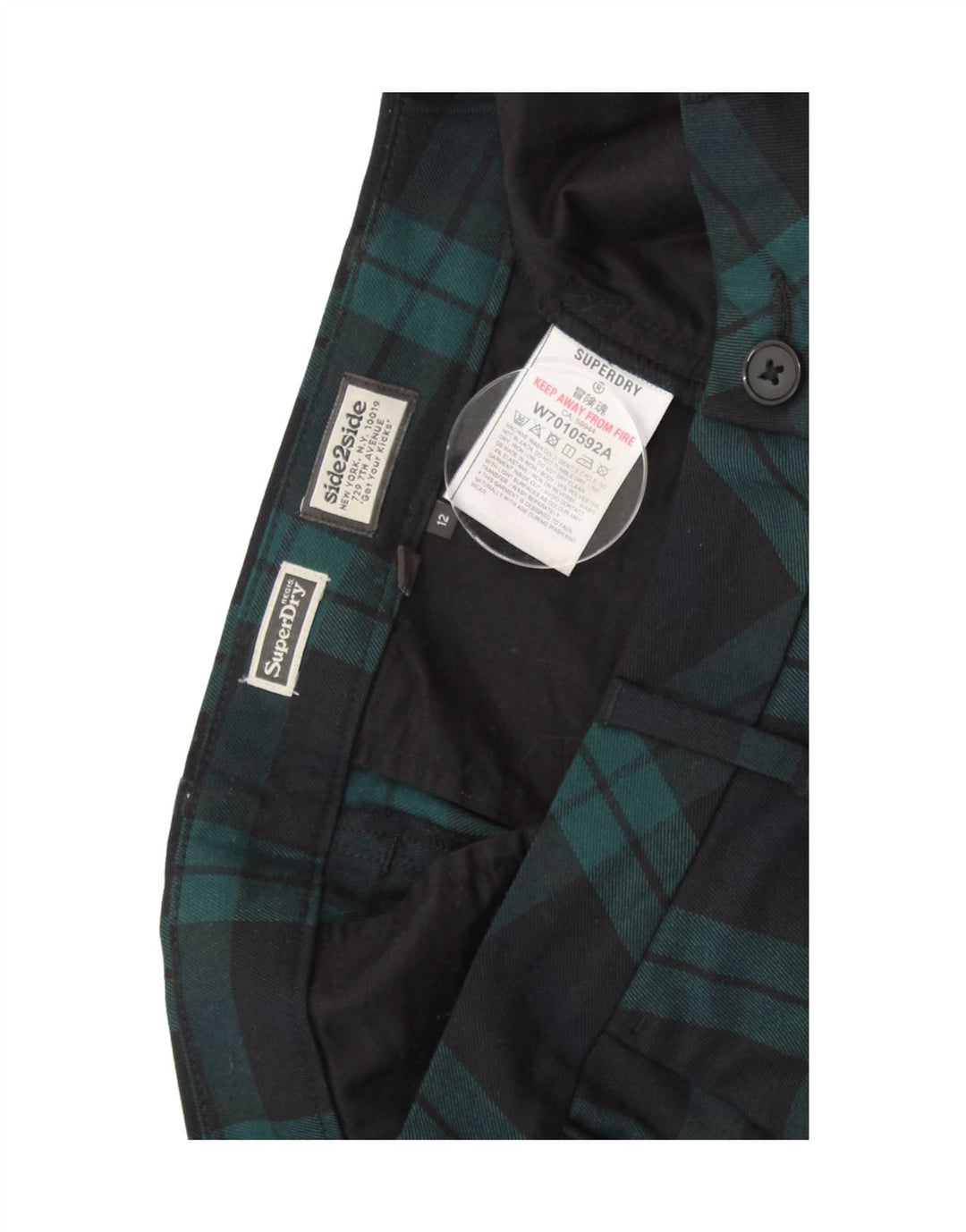 Pantaloni chino slim da donna SUPERDRY UK 12 medi W32 L26 blu navy a quadri