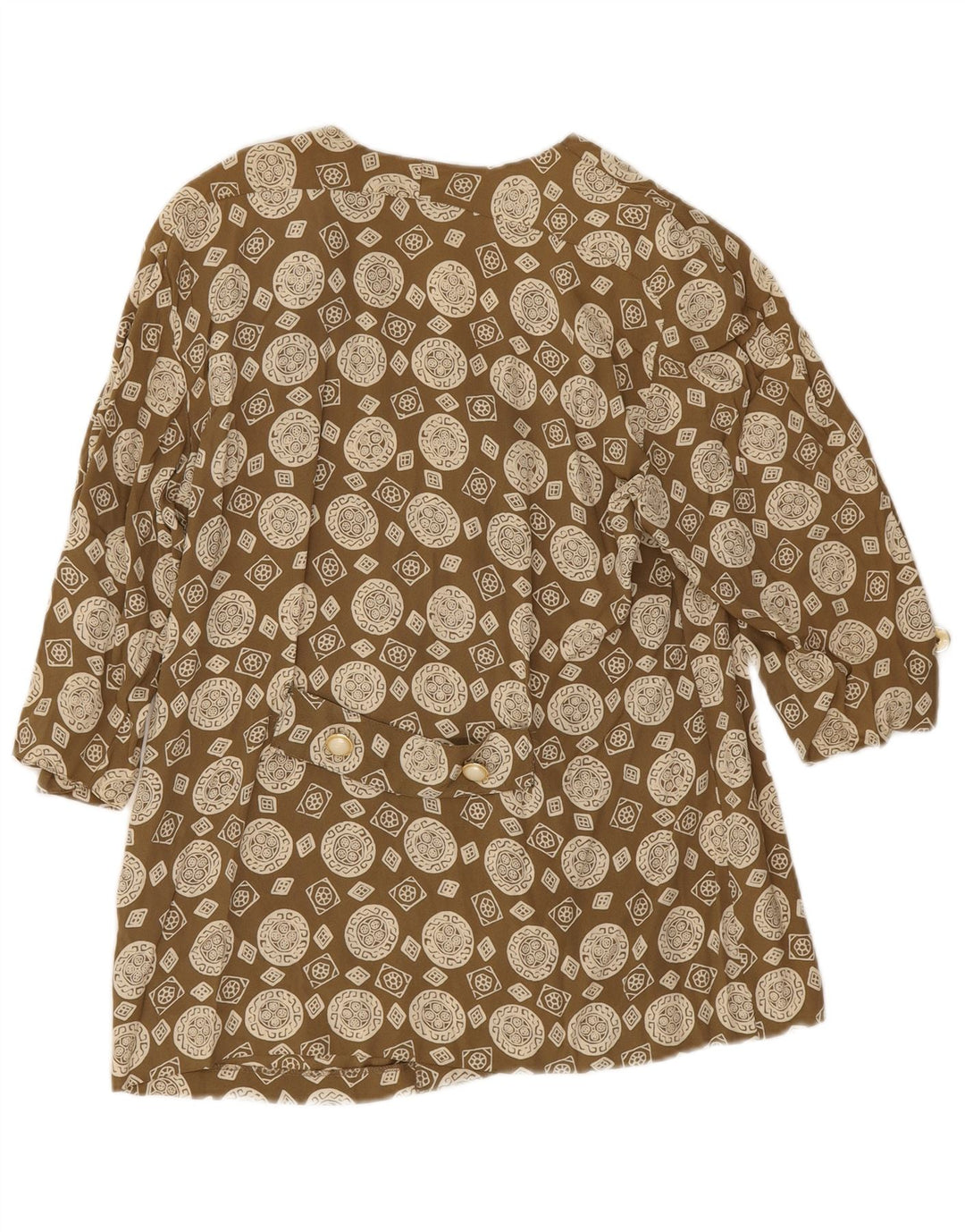 Camicetta vintage da donna con maniche a 3/4 IT 43 Acetato geometrico kaki medio