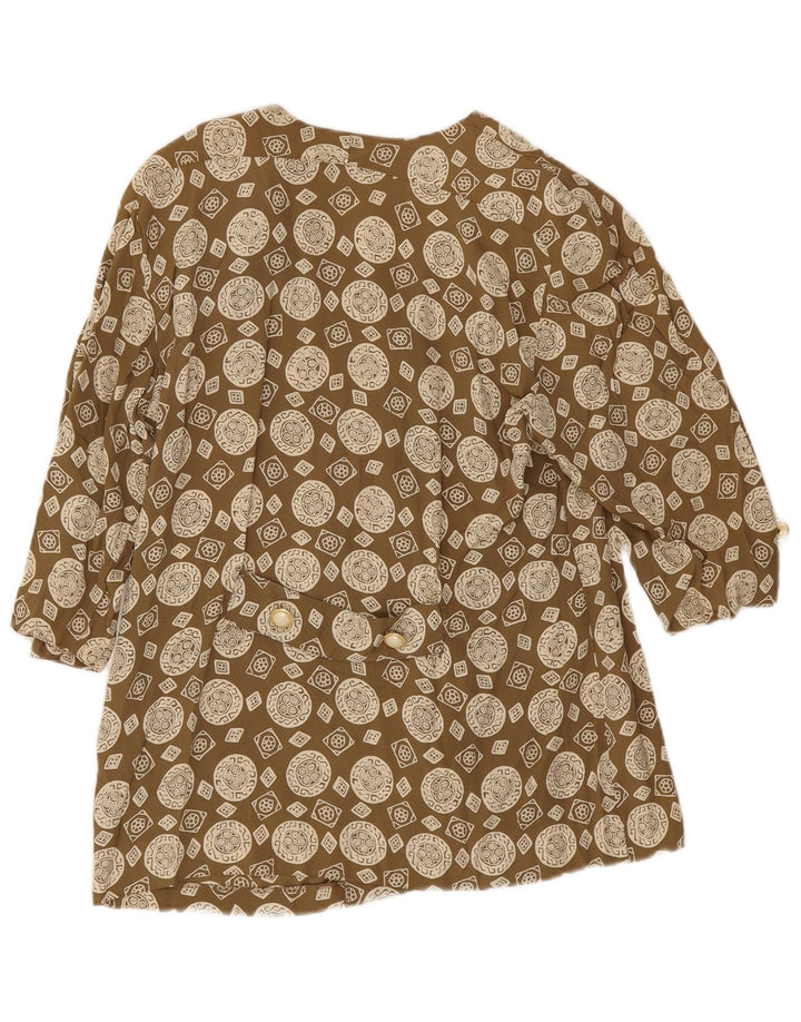 Camicetta vintage da donna con maniche a 3/4 IT 43 Acetato geometrico kaki medio