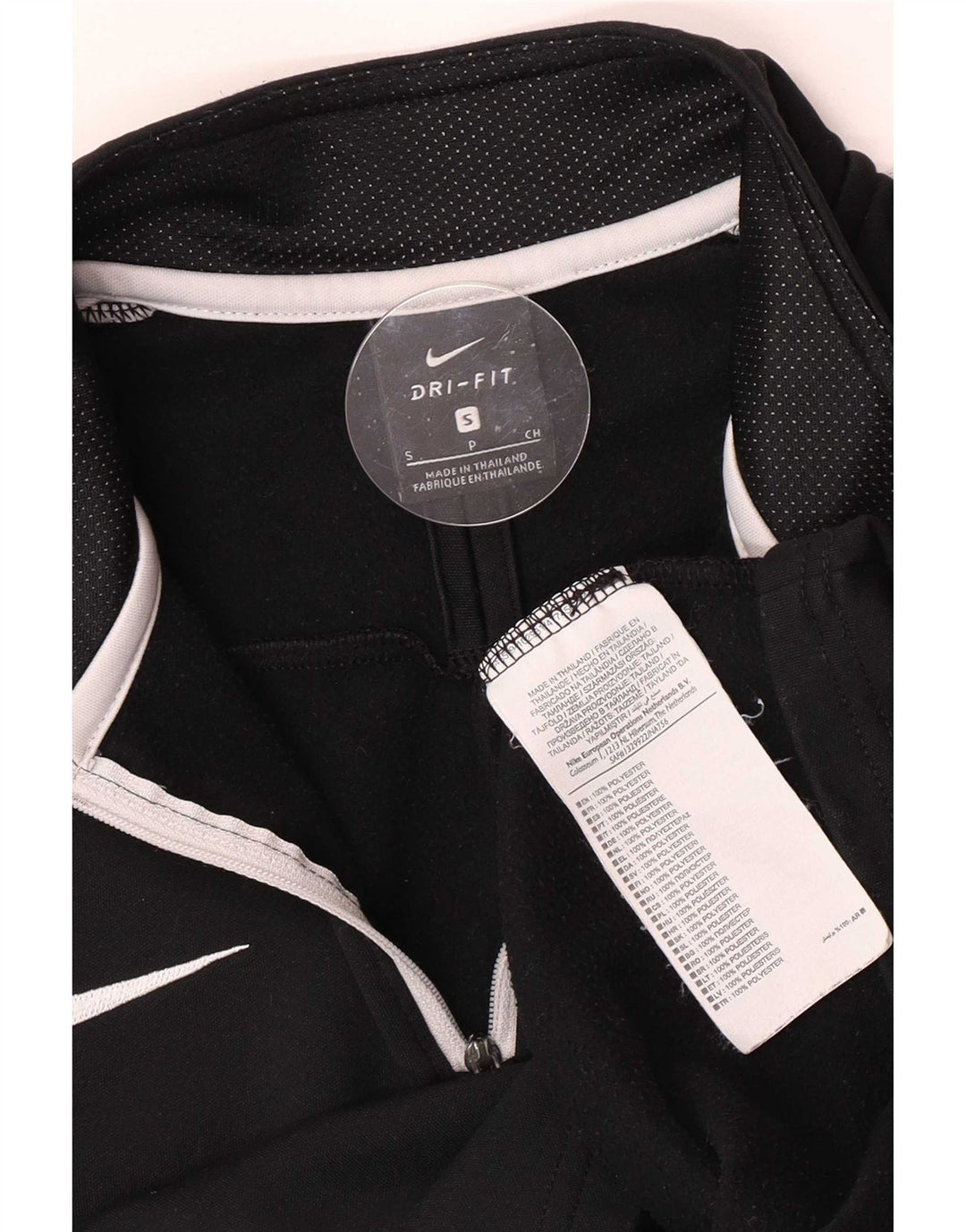 Top della tuta da ginnastica Nike Dri Fit con collo e zip da uomo, piccolo, color block nero