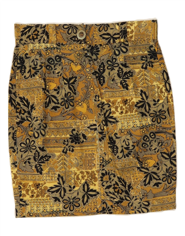 VINTAGE Womens Straight Skirt W28 Medium Yellow Floral Vintage Vintage and Second-Hand Vintage from Messina Hembry 