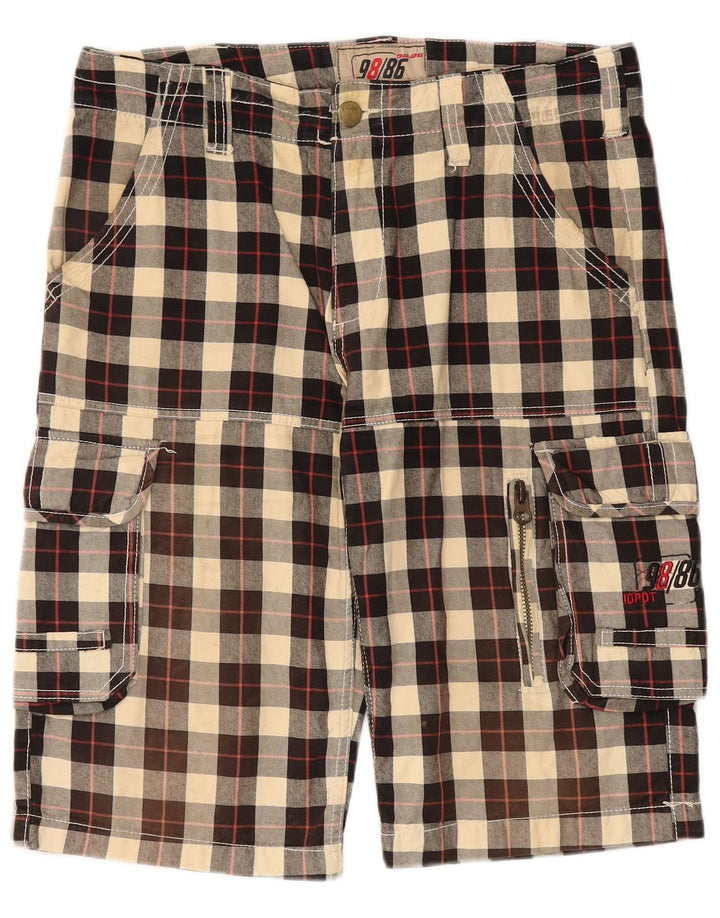 Pantaloncini cargo vintage da uomo W34 grandi in cotone a quadri neri