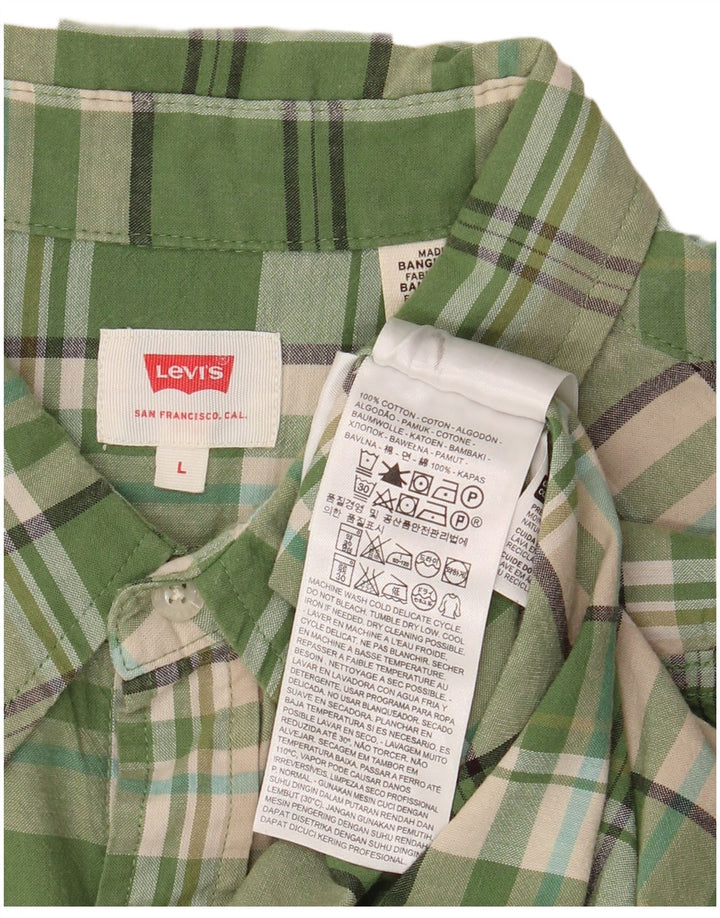 LEVI'S Camicia a maniche corte da uomo in cotone a quadri verdi grandi