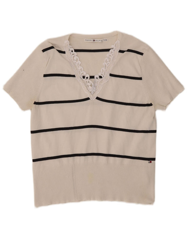 Tommy Hilfiger Womens T-Shirt Top UK 14 Large White Striped Cotton