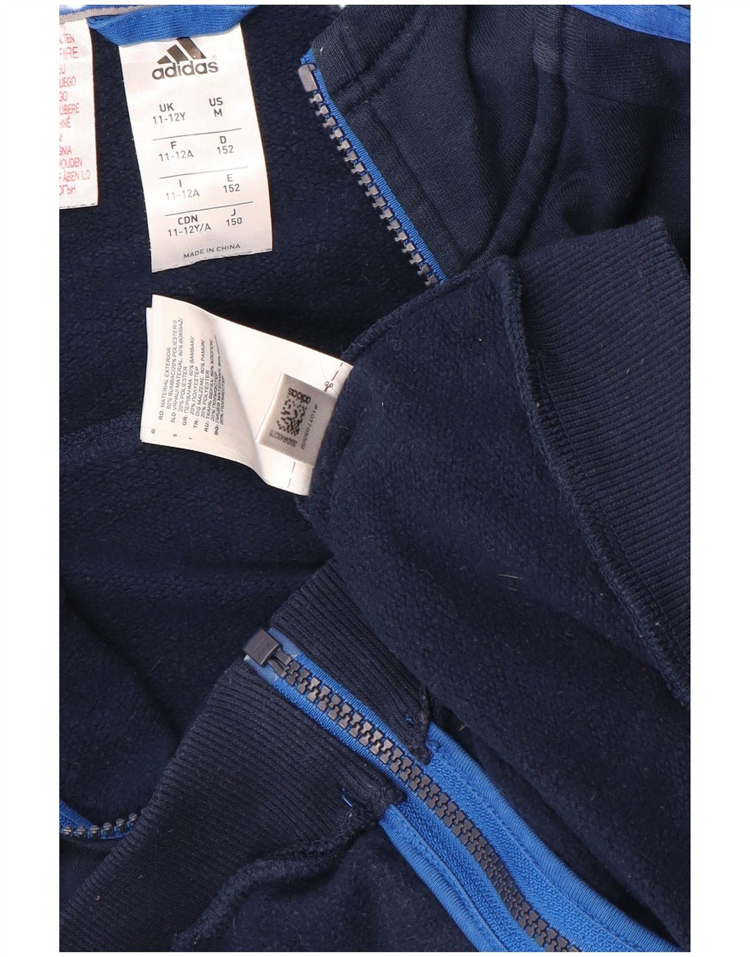 Maglione con cappuccio e zip grafica ADIDAS per ragazzi 11-12 anni in cotone blu navy