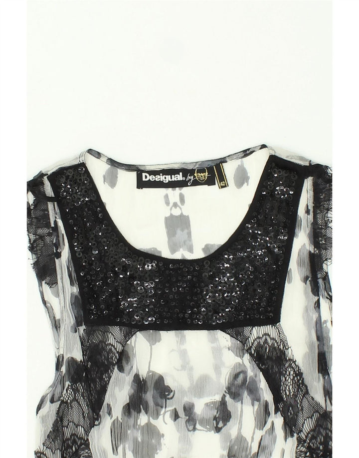DESIGUAL Womens See Through Basic Dress IT 42 Medium White Spotted Beach Vintage Desigual and Second-Hand Desigual from Messina Hembry 