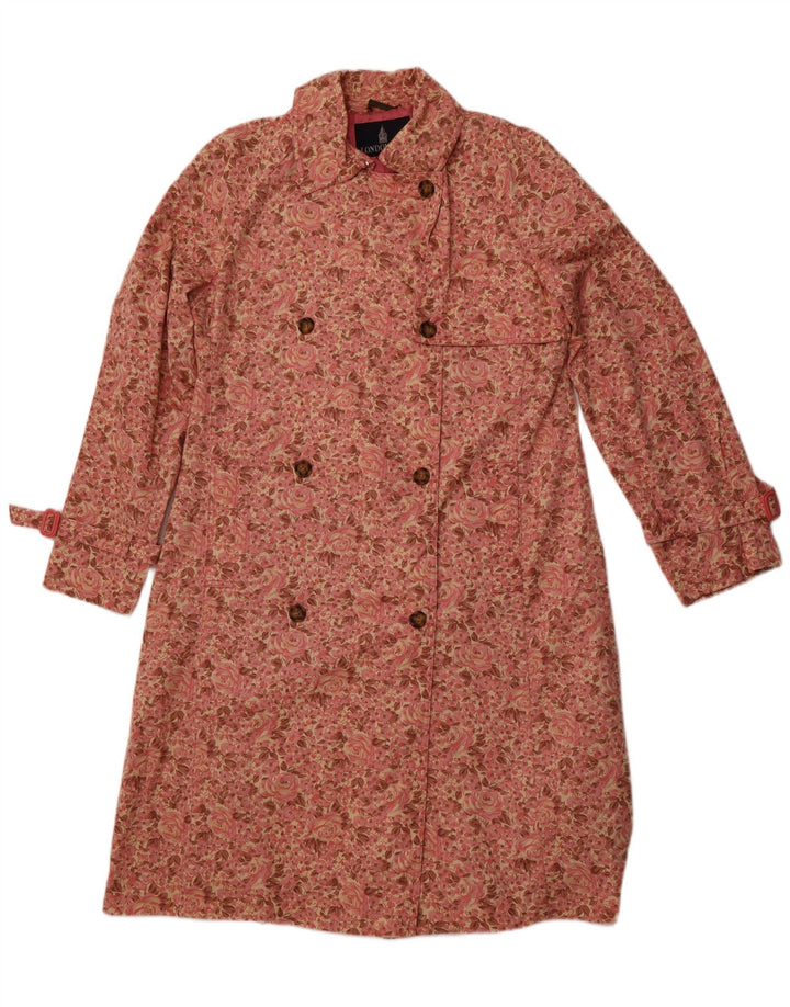 Trench da donna LONDON FOG UK 16 grande cotone floreale rosa