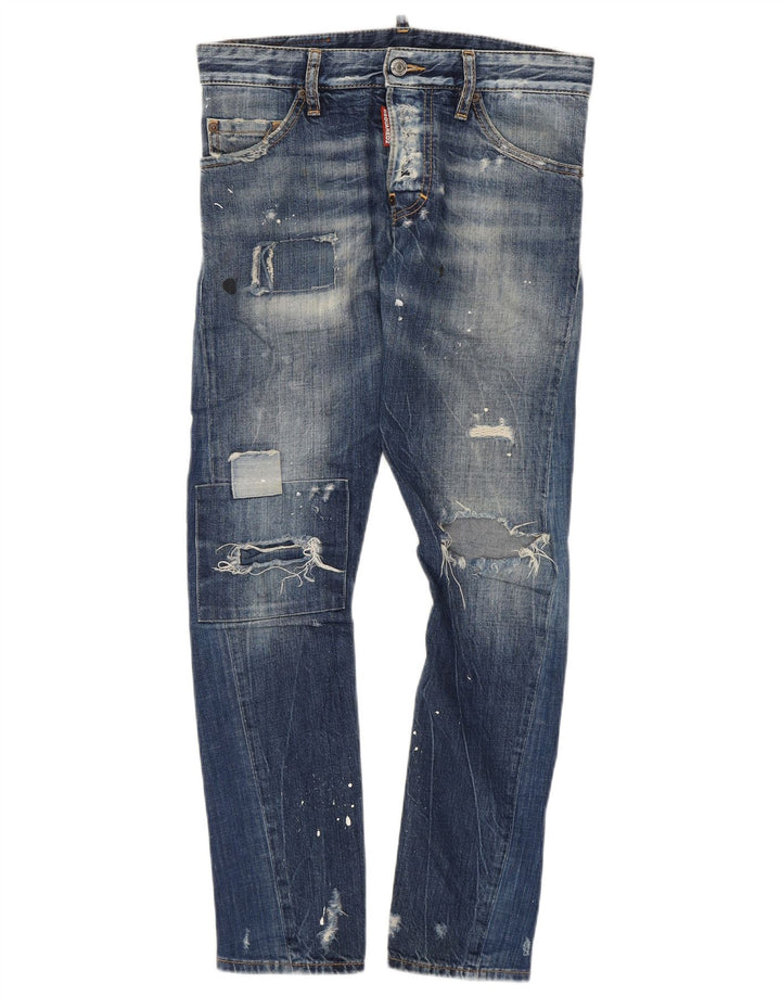 Jeans slim invecchiati da donna Dsquared2 IT 42 medio W30 L27 blu maculato