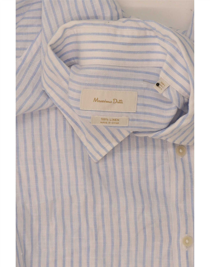 Camicia Uomo Massimo Dutti Grande Lino Gessato Blu