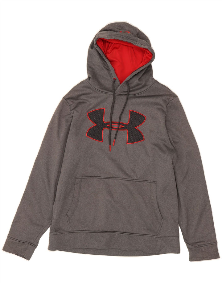 UNDER ARMOUR Mens Cold Gear Graphic Hoodie Jumper Small Grey Polyester Vintage Under Armour and Second-Hand Under Armour from Messina Hembry 