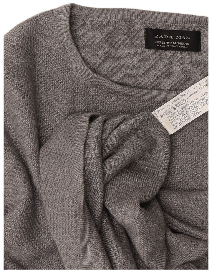 Maglione ZARA Uomo Girocollo Grigio Medio in Viscosa