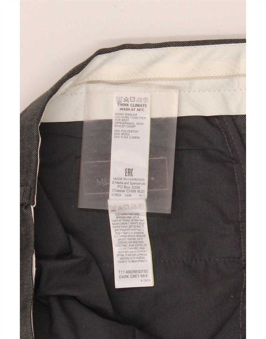 Pantaloni da abito dritti su misura da uomo Marks & Spencer W36 L31 a quadri grigi