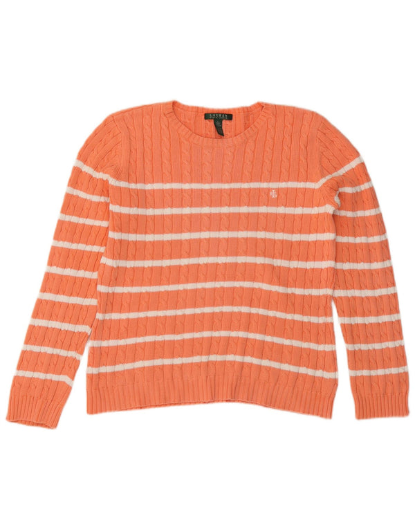 Ralph Lauren Womens Boat Neck Jumper Sweater UK 16 Large Orange Striped