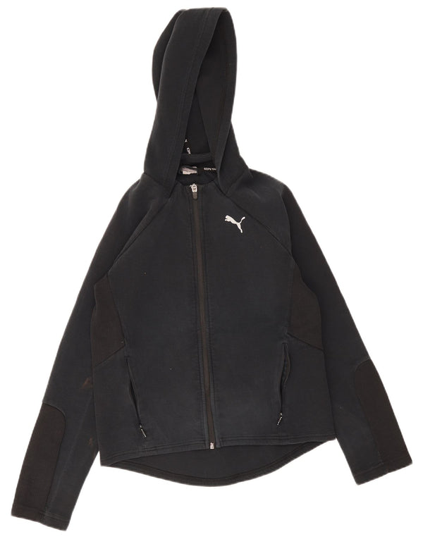 Puma Womens Zip Hoodie Sweater UK 6 XS Black Cotton