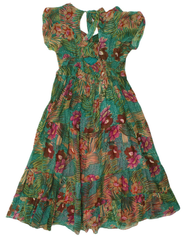 Abito a strati da donna vintage UK 8 piccolo floreale verde
