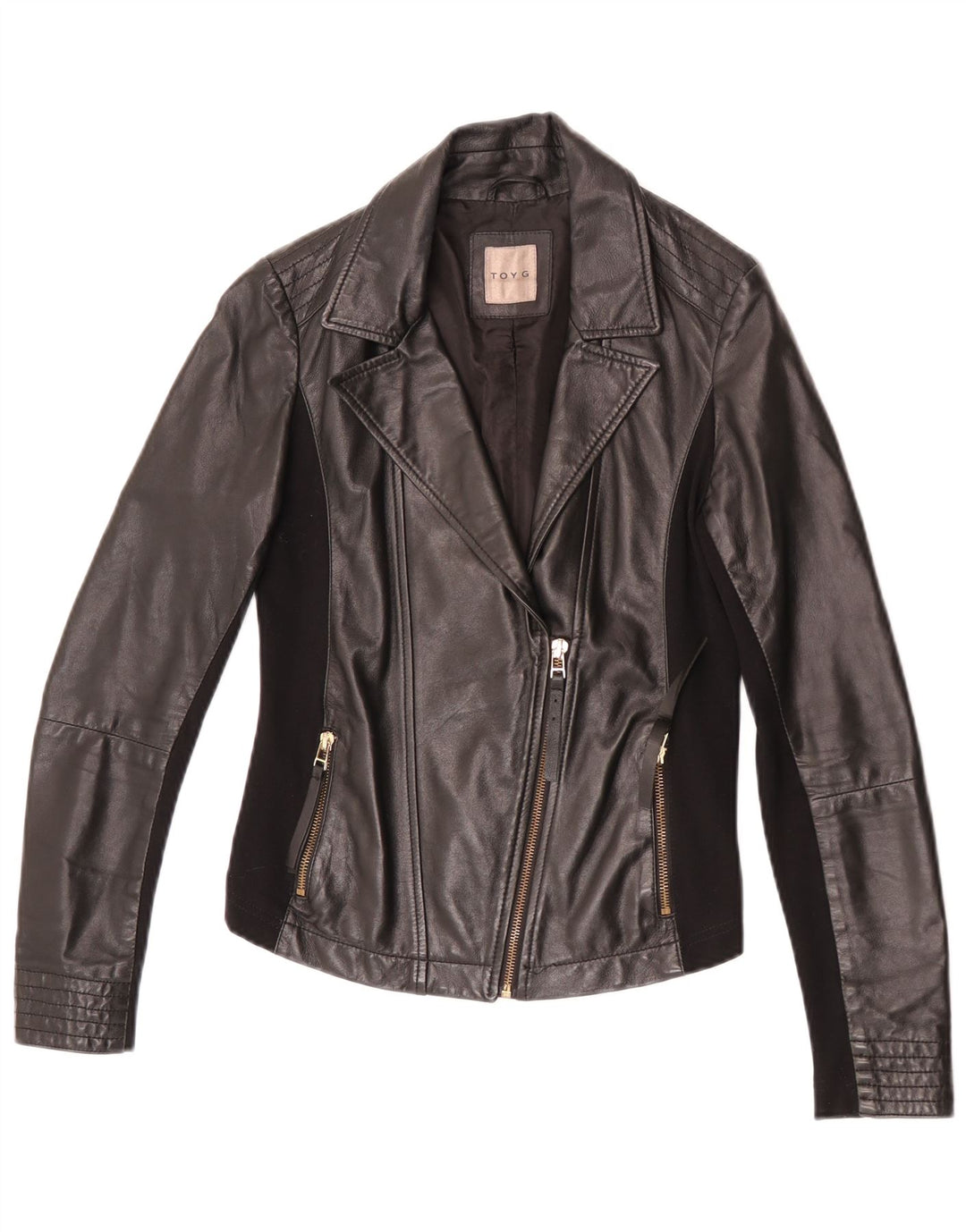 Giacca da motociclista in pelle corta da donna Toy G UK 8 piccola in pelle nera